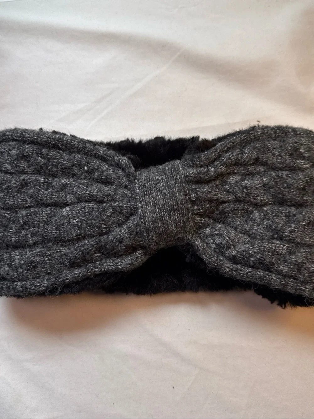 Cozy Dark Gray Knit Bow Headband